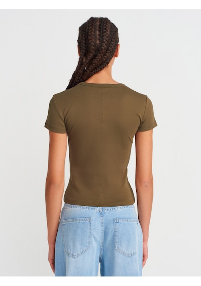 Dilvin 31673 V Yaka T-shirt-haki Haki