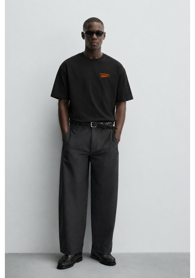Modivibe Erkek Baskılı Oversize T-shirt Premium Kalın Dokulu %100 Pamuk Geniş Kesim Siyah