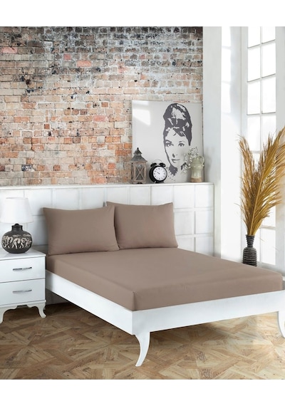 Battal Boy Yastıklı Çarşaf Takımı %100 Pamuklu 180x200 Sütlü Kahve