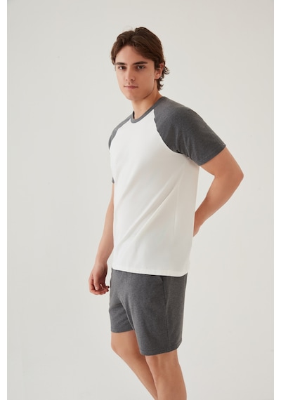 Erkek Pamuklu Cep Detaylı Reglan Kol Pijama Takımı Ke30319 Gri
