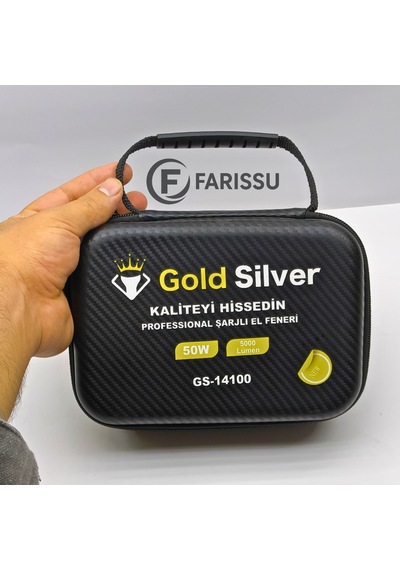 Gold Silver Gs-14100 50w 5000 Lümen Profesyonel Şarjlı El Feneri Siyah