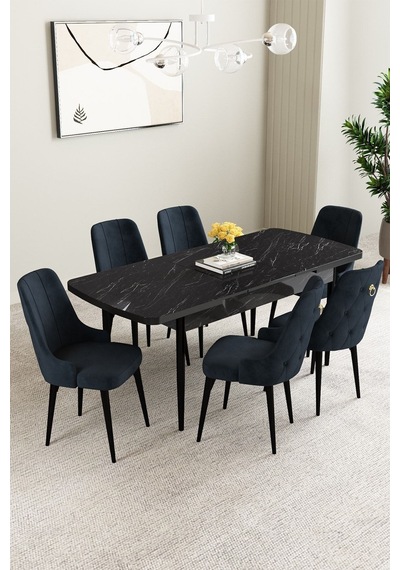 Clara Siyah Mermer Desen 80x132 Açılabilir Mdf Masa Yemek Odası Takımı,mutfak Takımı 6 Adet Sandalye Antrasit Clara Siyah Mermer Desen 80x132 Açılabilir Mdf Masa Yemek Odası Takımı,mutfak Takımı 6 Adet Sandalye Antrasit