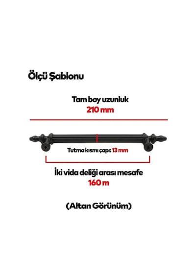 160 Mm Polimer Dolap Kulpu 20 Adet Vidalı - Mobilya Kulpları - 160 - Siyah Siyah Çift Delikli 160 Mm