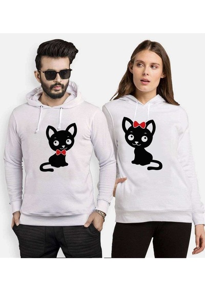 Tshirthane Tatlı Kedicik Sevgili Kombinleri Kapüşonlu Kombini