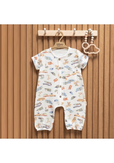 Tiffany Baby & Kids Tiffany Baby Müslin Caravan Theme Yarım Kol Uzun Tulum 61091 Ekru