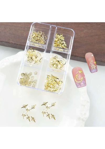 Ay Yıldız Ve Kelebek Dizayn 6 Grit Metal Tırnak Süsleme Charm Gold Nail Art Charm Taşları Wn-530