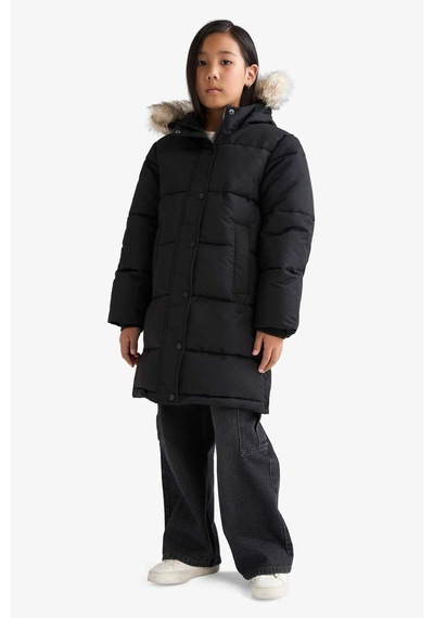 Defacto Kız Çocuk Kapüşonlu Fermuarlı Parka C8755a825aubk27 Siyah-bk27