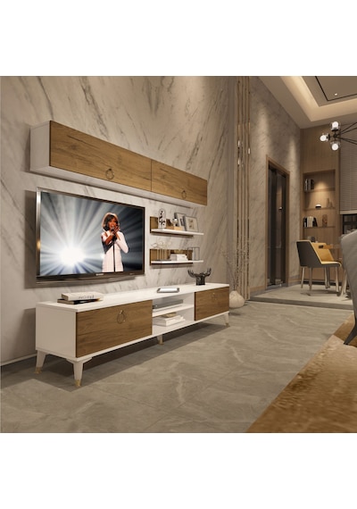 Decoraktiv Eko 5 Mdf Dvd Gold Tv Ünitesi Tv Sehpası - Beyaz Pera Beyaz - Meşe