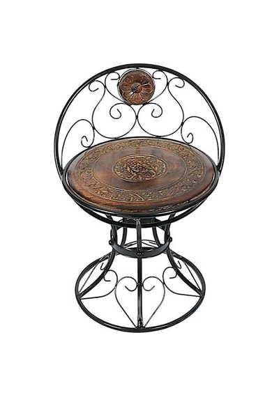Ahşap Ferforje Oymalı Sandalye Tabure 46x46x59 Cm. Kna50-3 Eskitme Siyah