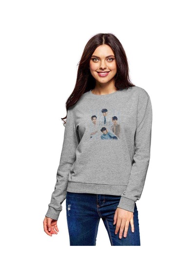 Cn Blue Puzzle Code Blue Baskılı Gri Kadın Sweatshirt