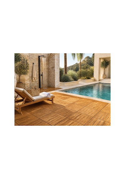 Sand 50x50 Akasya Ahşap Deck Yer Döşemesi - Islak Zemin Uyumlu Geçmeli Bahçe Balkon Teras Duş Karosu