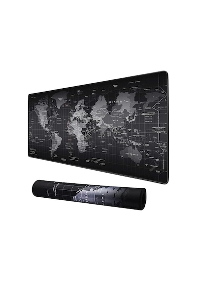 90x40 Cm Mouse Pad, Dünya Haritası Desenli Büyük Mouse Pad, Kaymaz Kauçuk Tabanlı, Dikişli Kenarlı 3 Mm Klavye V