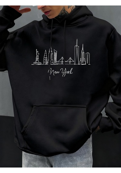 Startmore Startmorenew York City Line Baskı Sonbahar Kapüşonlular Erkekler Polar Rahat Hoody Rahat Hip Hop Sokak Siyah