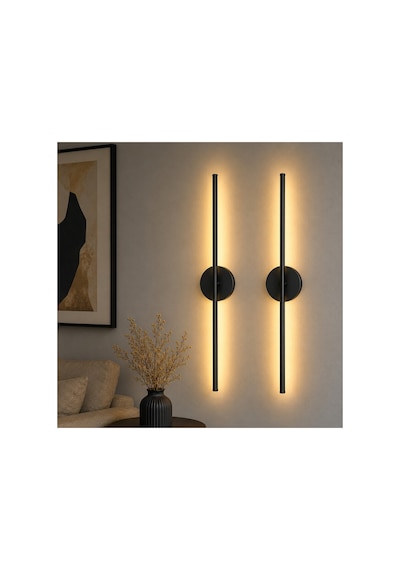 Düz Modern Led Duvar Apliği 40 Cm 3 Renk Işıklı Siyah Dekoratif Aplik Salon Koridor Yatak Odası