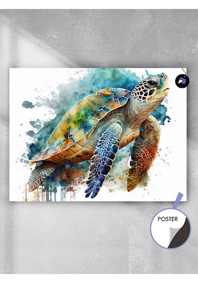 Caretta Kaplumbağa Süzülüşü Hayvan Poster - Afiş - Dekoratif Duvar Posteri