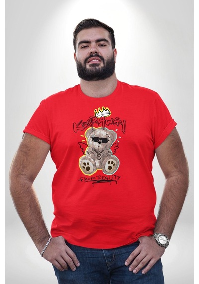 Angemiel Gerçeklikten Uzak Tutun Kırmızı Büyük Beden Erkek Kadın Unisex Basic Ön Baskılı Tişört Kırmızı