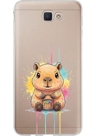 Samsung Galaxy J7 Prime 2 İle Uyumlu Splash Kapibara Tasarımlı Şeffaf Silikon Kılıf Şeffaf