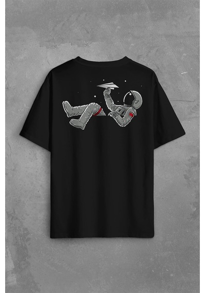 Uçan Astronot Uçurtma Uzay Yolculuğu Cosmos Sırt Ön Baskılı Oversize Tişört Unisex T-shirt 001