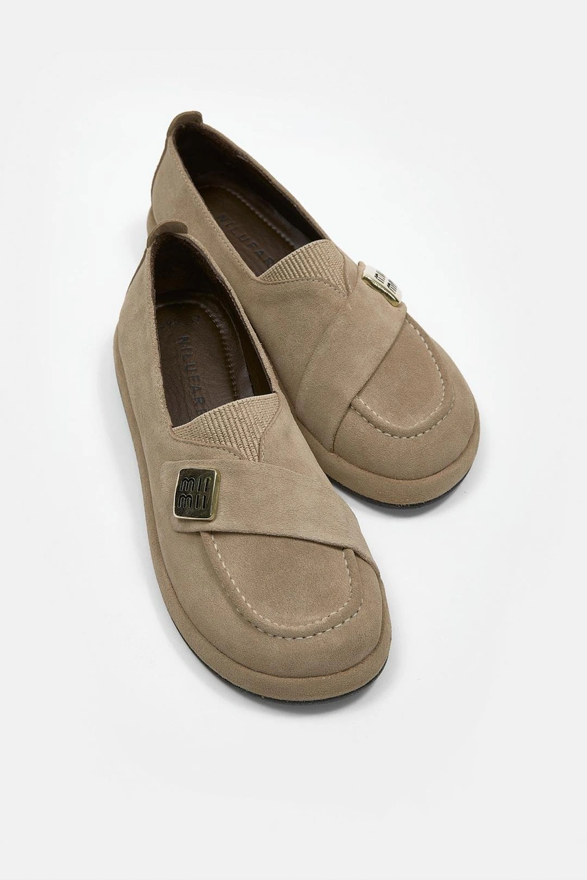 Mii Bej Hakiki Süet Kadın Loafer Bej