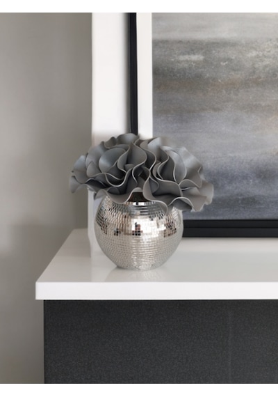 Işıltı Home Desing Aynalı Yuvarlak Cam Vazo Orta Boy Gri