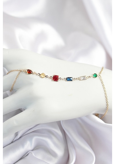 Renkli Zirkon Taşlı Y Model Gold Renk Kadın Şahmeran Çok Renkli