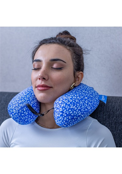 SimpleThePillow Visco Seyahat Yastığı Araba Uçak Otobüs Taşıt İçi Yolculuk Yastığı Ortopedik Yastık Desenli Mavi 31*27*10
