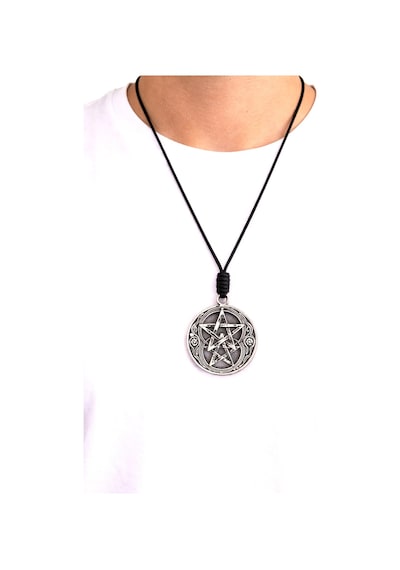 Kore İp Askılı Ve Krom Çelik Kaplamalı Unisex Tribal Kolye Gümüş1