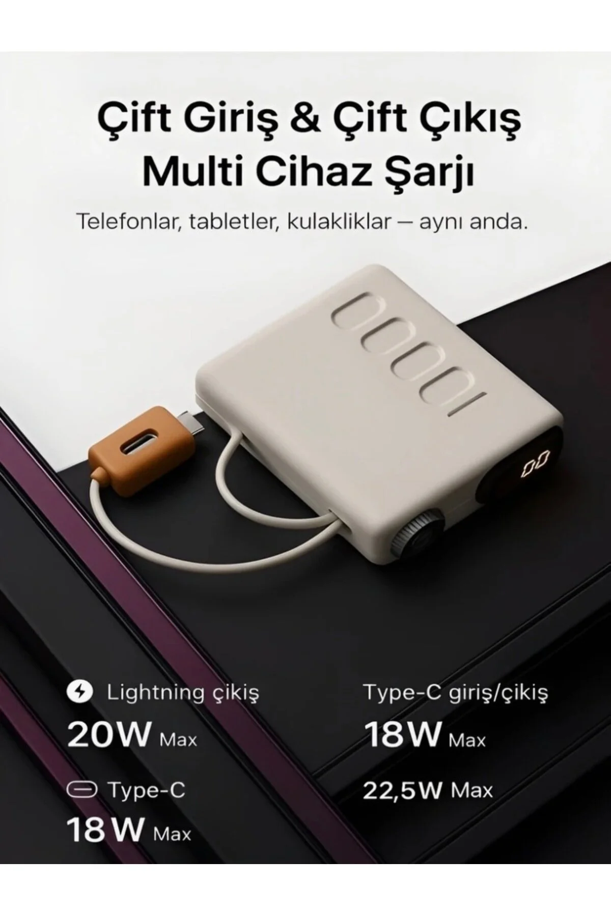 Mini Pd 22.5 W Powerbank Mini Cep Powerbank Krem
