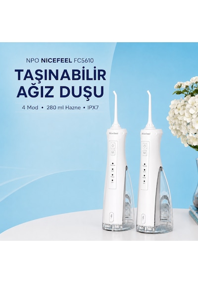 Npo Nicefeel Fc5610 Şarjlı Taşınabilir Ağız Duşu 4 Modlu 280 Ml Ipx7 Diş Teli Ve Protez Bakımı Beyaz
