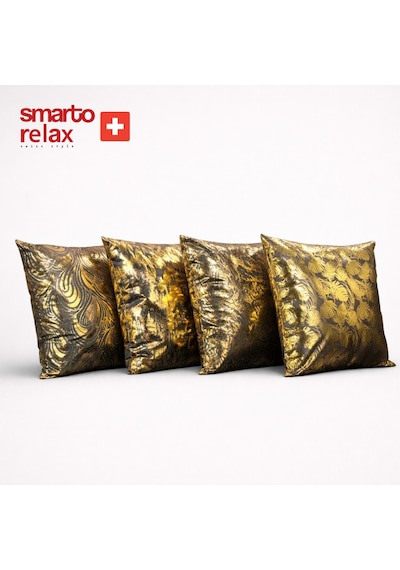 Smarto Relax 4'lü Antibakteriyel Desenli Dekoratif Dolgulu Kırlent 45x45 Cm Siyah - Altın