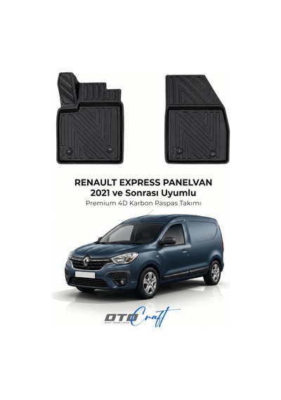 Otocraft Renault Express Pv 2021+ Araca Özel 4d Karbon Oto Paspas Havuzlu Tam Set