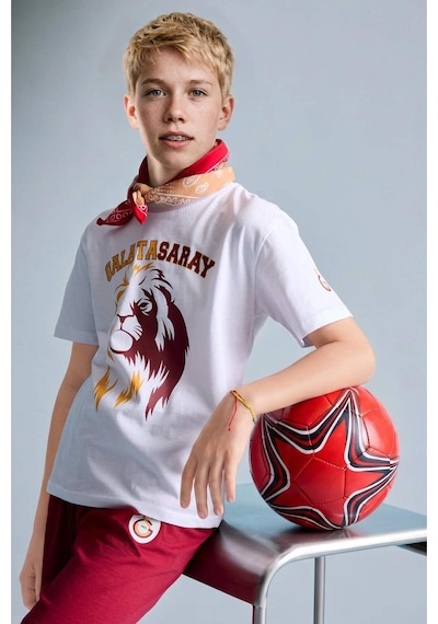 Defacto Galatasaray Kısa Kollu Pijama Üst Şort Pijama Alt 2li Pijama Takımı Erkek Çocuk H7511a826hswt34 Beyaz-wt34