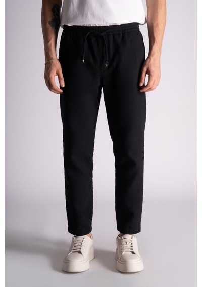 Pamuk Comfort Fit Jogger Bel Pantolon Siyah Siyah