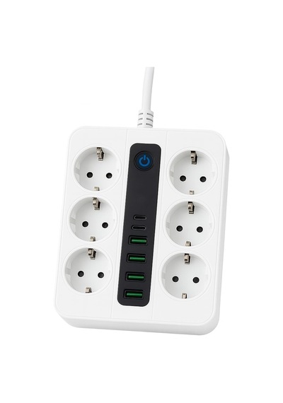 Smayling 6 Priz + 4 Usb Çıkışlı Akıllı Çoklu Priz - Aç/kapa Anahtarlı, Hızlı Şarj Destekli, 3680 Watt, Ev & Ofis Kullanımı