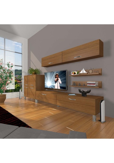 Decoraktiv Eko 6y Slm Std Krom Ayaklı Tv Ünitesi Tv Sehpası Ceviz