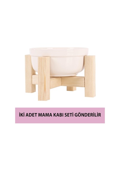 Gobypet Always The Best Mama Kabı, Ahşap Kedi Mama Kabı, İki Adet , Kedi Mama Su Kabı, Ahşap Standlı Kedi Köpek