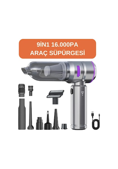 Araç İçi Süpürge Şarjlı Gümüş 0-250 Watt 71-80 Dba 2 Yıl Garantili 2-3 Saat Şarj Süresi