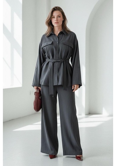 Seeh Füme Uzun Kollu Oversize Kadın Takım Sh338 Standart