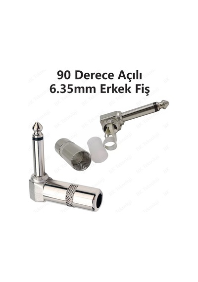 90 Derece Jack Lehim Konektörü 6.35mm Mono L Tip Metal Erkek Jack