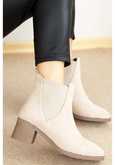 Shoetek Leslie Kadın Bot Yandan Lastikli Bej Süet Bej Süet Bej