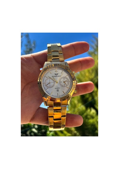 Lüks Çelik Gold İçi Beyaz Renk Erkek Kol Saati Goldiçibeyaz - 644781217 Altın