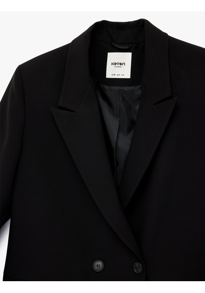 Koton Cep Detaylı Düğmeli Kruvaze Yaka Oversize Blazer Ceket Siyah 6sak50061uw Siyah
