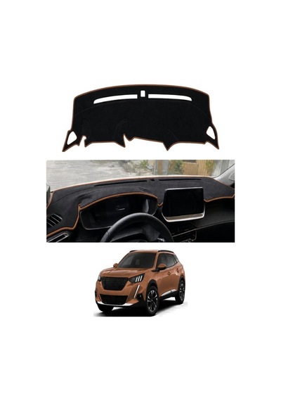 Peugeot - 2008 2013+ Uyumlu Torpido Koruma Kılıfı - Kahverengi Şeritli