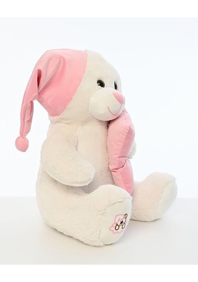 Pufu Toys Pelüş Uyku Arkadaşım Ayıcık 60 Cm Beyaz Pembe 03007 Krem