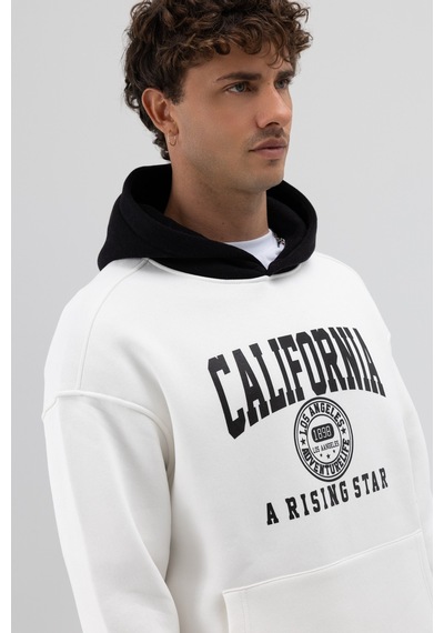 Vamos Çift Renk Baskılı Oversize Sweatshirt Ekru