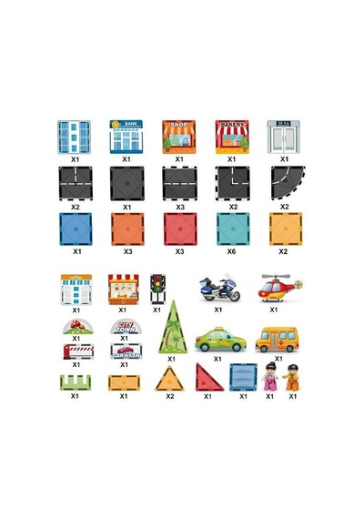 Kzl Kids Home Fun City Şehir Temalı Araçlı Manyetik Yapı Blokları Seti 7.5 Cm 50 Parça 188m503