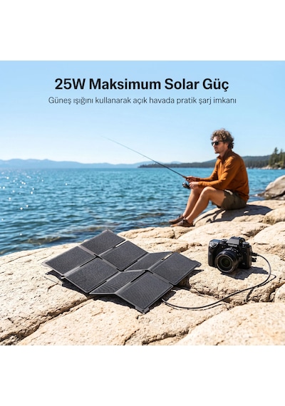 Bix 25w Taşınabilir Solar Şarj Paneli Katlanabilir Ip67 Korumalı Usb-a Ve Type-c Çıkışlı Kamp Karavan Outdoor İçin Güneş Paneli Siyah