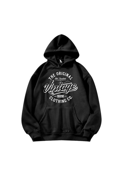 Medinenur Unisex Siyah Kapüşonlu Vintage Baskılı Sweatshirt siyah