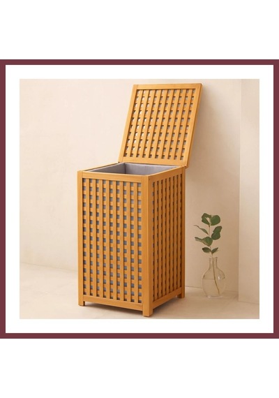 Storeşahin Kalın Bambu Kirli Çamaşır Sepeti 40x40x58 Cm Shn0720