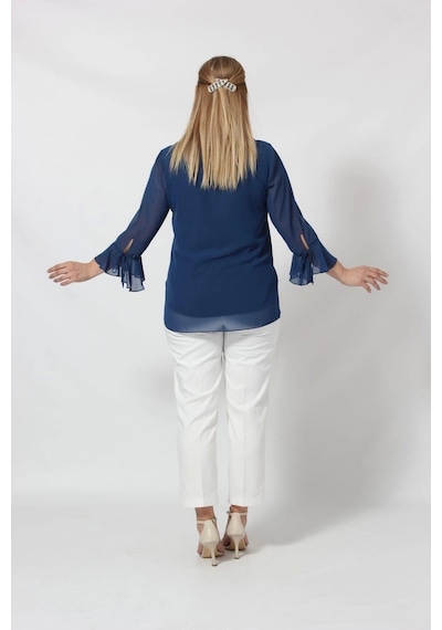 Moda Berray 3119i İndigo Kolu Valon Ve Bağcık Detaylı Bluz Indigo